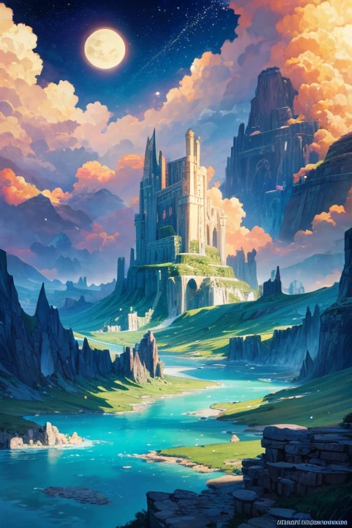 Please draw the phantom continent Atlantis arranged in the Ghibli style.