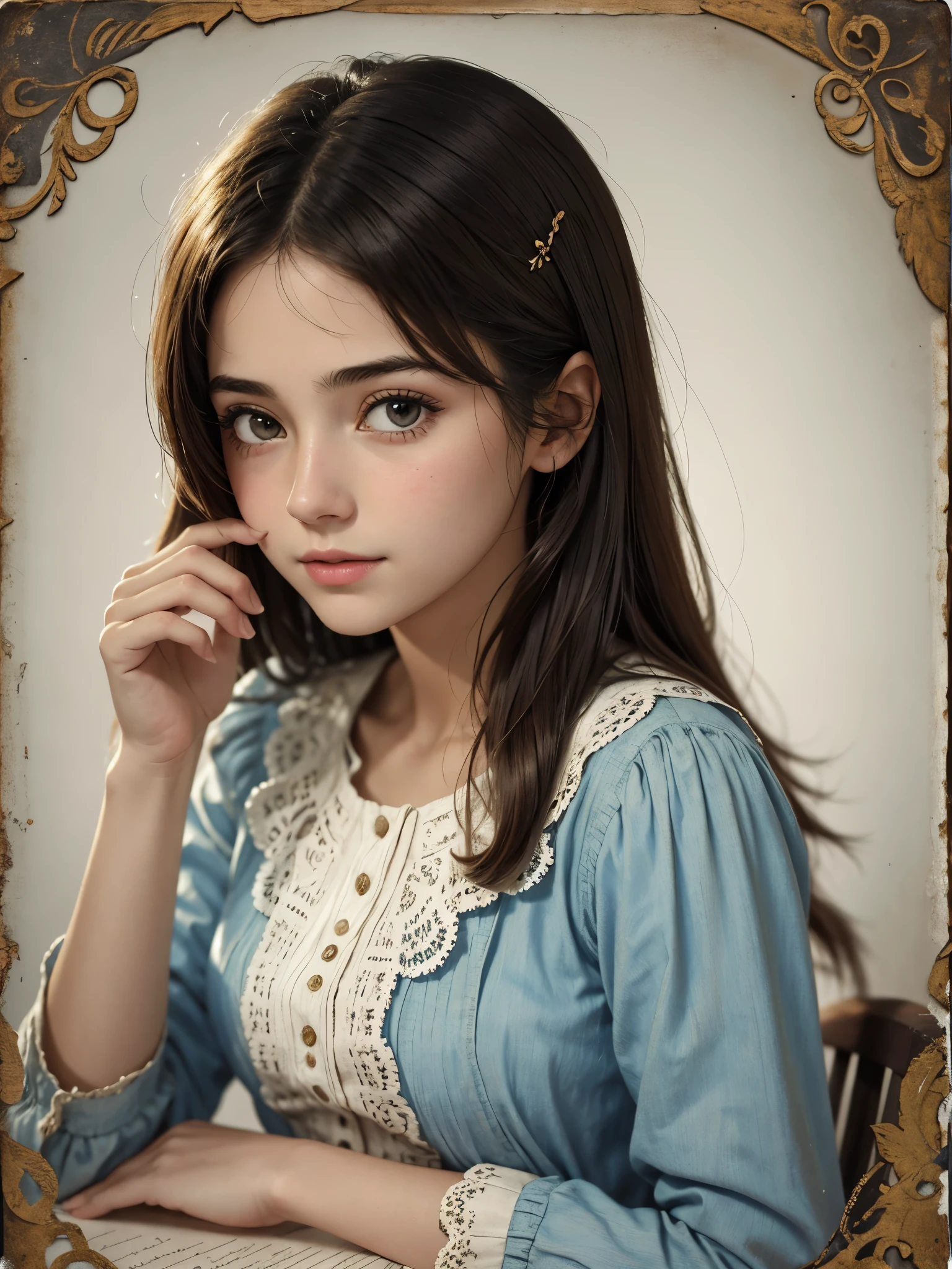 a girl portrait at Tailor's Shop, detailed intricate, Russian, Europe face
