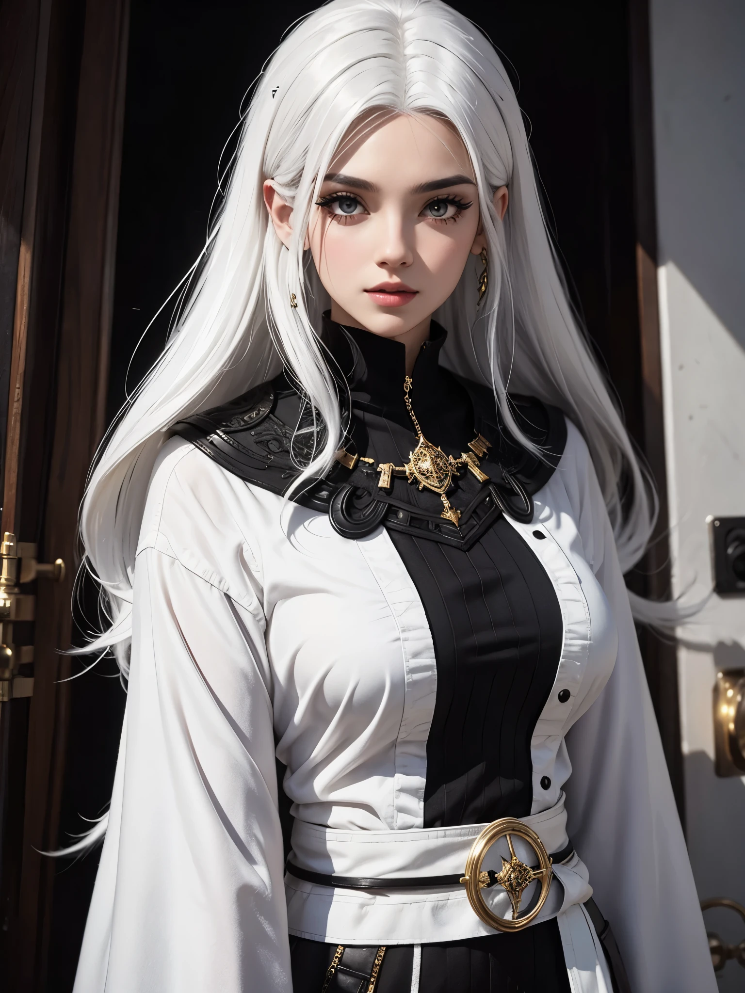 Create me a female character with black hair and white hair