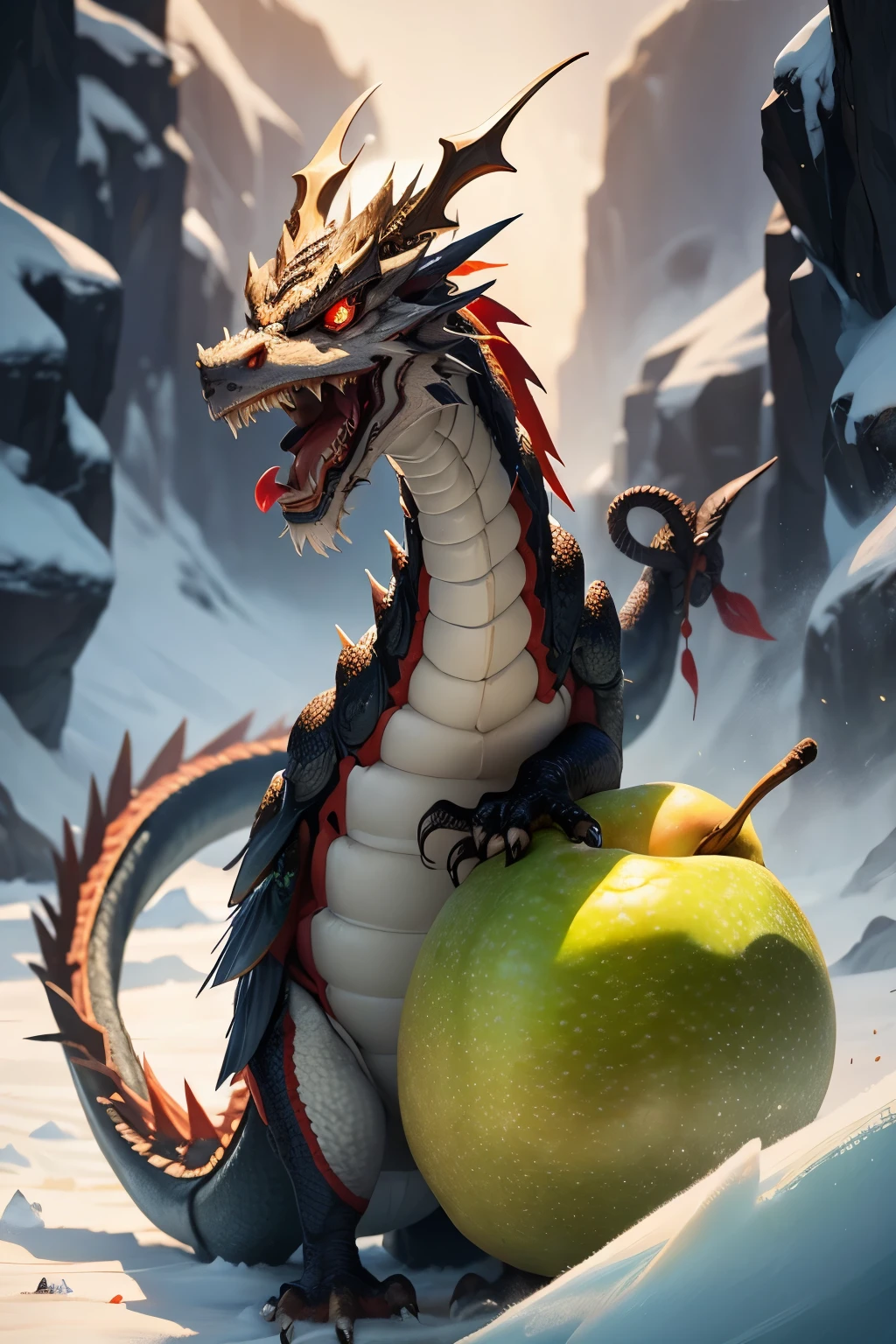 Chinese dragon 8k HD eating frozen pears