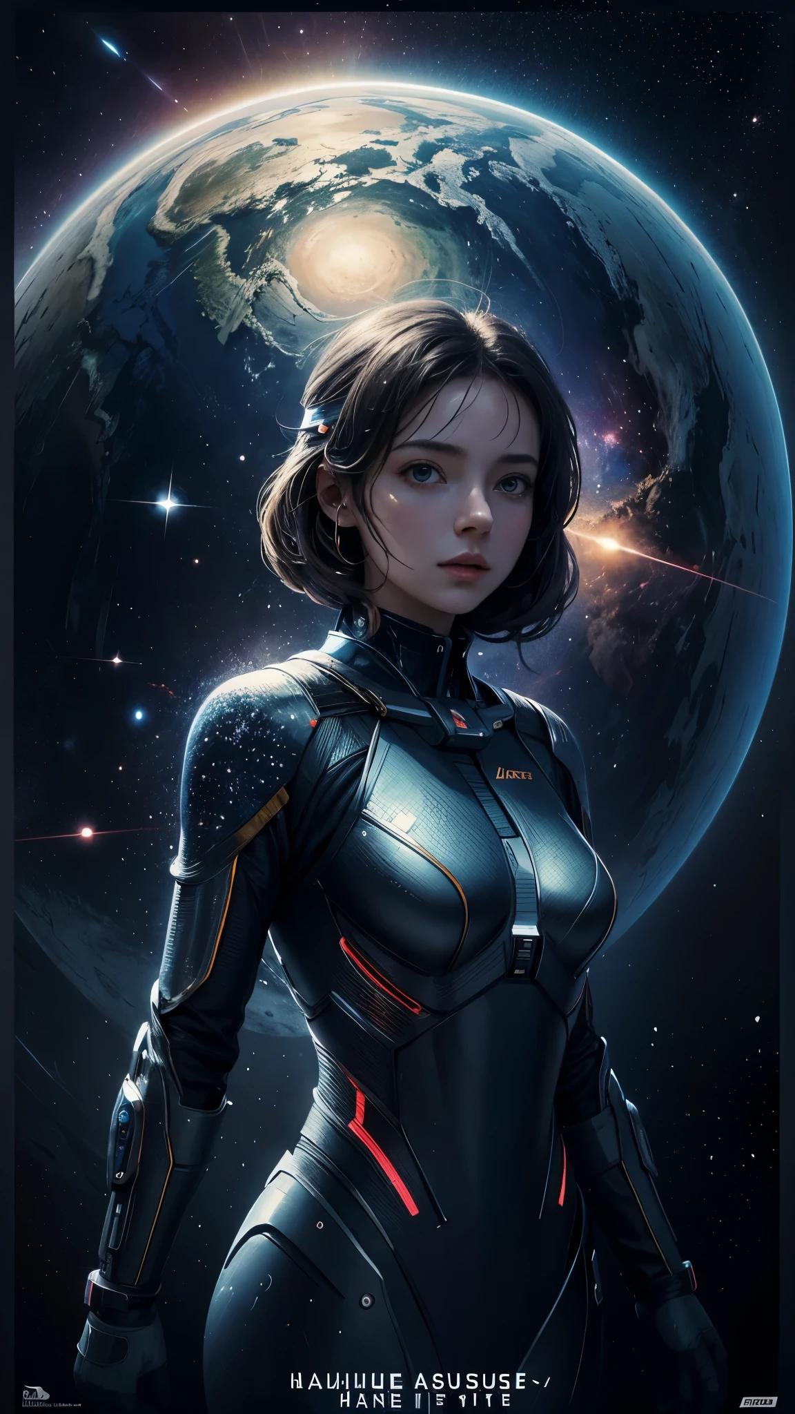 masterpiece, best quality, 1 girl, Space thriller poster, bauhause, shape, Wire, Abstract