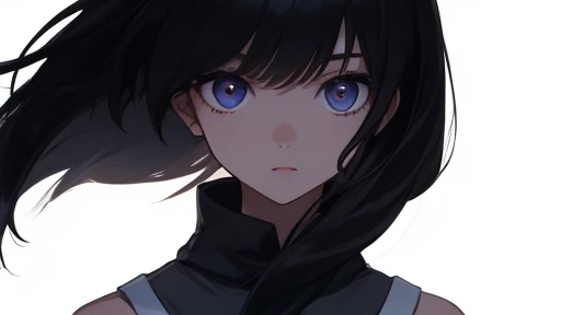 black haired woman、looking here