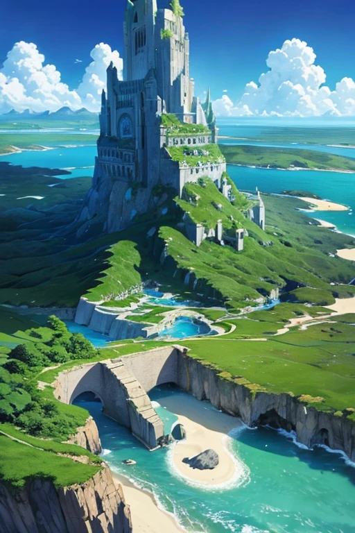 A Ghibli-style depiction of the continent of Atlantis disappearing overnight into seaweed.。