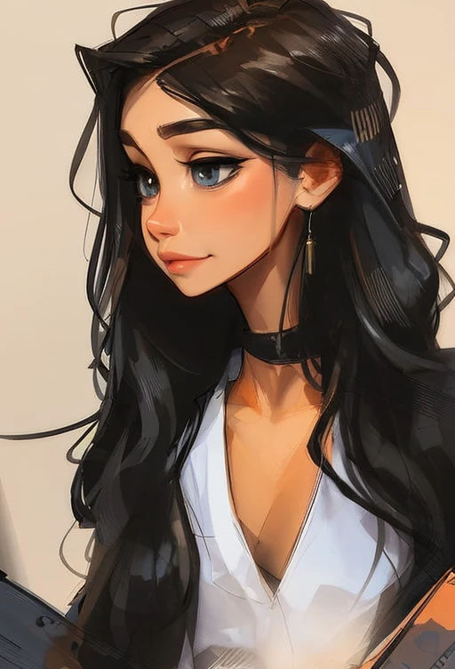 Samdoesart, um desenho de uma mulher com longos cabelos pretos e uma camisa branca, cabelo comprido, lindo retrato de anime, garota de anime com cabelo comprido, linda mulher de anime, cabelo preto e olhos grandes, retrato anime , linda garota de anime, meninaabelo preto, impressionante retrato de rosto de anime, lindo rosto de anime, garota de anime atraente