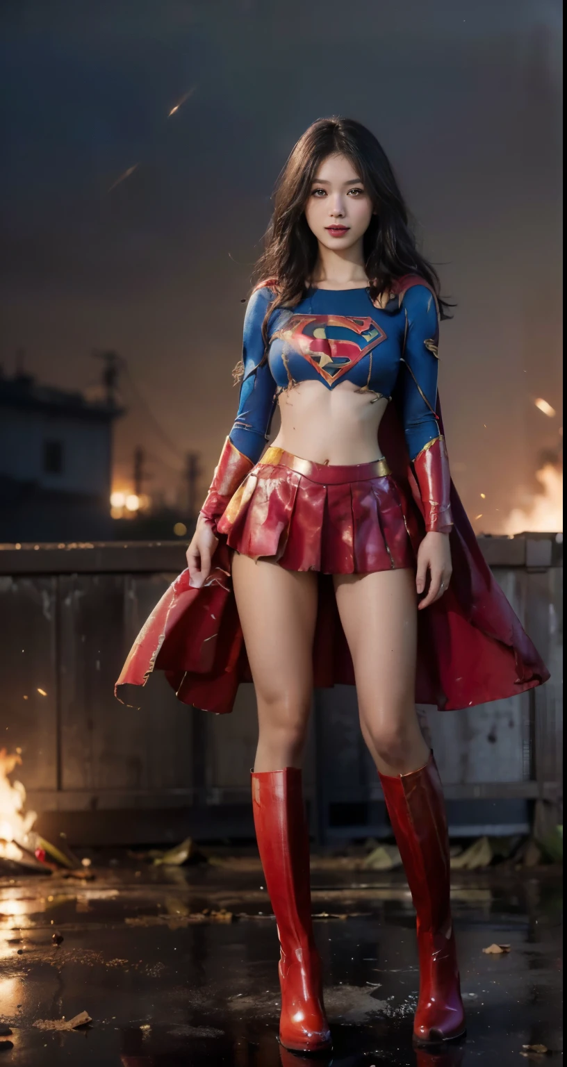 no background、Sleeping、Passing away、(((Wear black tights on your beautiful legs.torn、Tattered、being destroyed)))、(((stretch your legs、tall、Legally express the beauty of your smile)))、((((Get the most out of your original images)))、(((supergirl costume、torn、Tattered、being destroyed)))、(((beautiful hair)))、(((I'm in pain)))、(((Legs must be worn with black tights)))、(((must wear red boots、being destroyed)))、((Highest image quality、8K))、((highest quality、8K、masterpiece:1.3))、(((keep background )))、clear focus:1.2、beautiful woman with perfect figure:1.4、Full of scars、bloody、full of blood、slender abs:1.2、wet body:1.5、Highly detailed face and skin texture、8K
