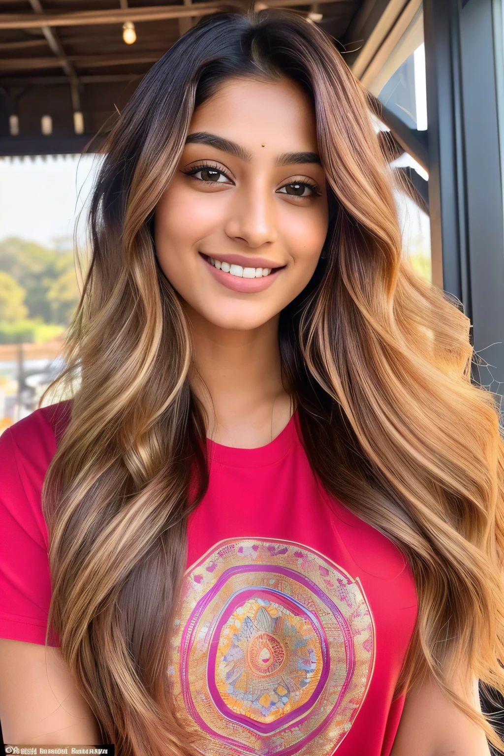 A lovely, cute, and attractive 23-year-old Indian girl with brown eyes poses for an Instagram photo. Her long, golden blonde hair cascades down her shoulders, framing her lovely face. She wears a vibrant red t-shirt that complements her skin tone, and a pair of colorful bottoms that add a pop of personality to the image. With her radiant smile and expressive brown eyes, she exudes a captivating charm that makes her a beloved actress and an Instagram model beloved by many.
Her hair, with its rich golden hue and natural shine, is photographed under soft, natural light, showcasing each shiny strand in intricate detail