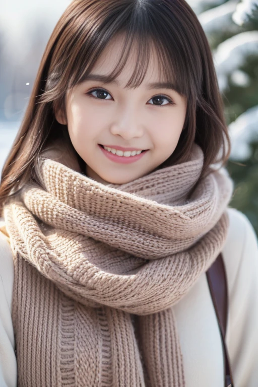 "(highest quality,4K,8K,High resolution,table top:1.2),clavicle、25 year old girl、Winter clothes、Scarf、indoor background、soft focus、selfie、lover style、close up of face、smile