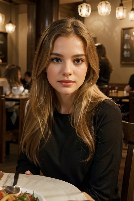 The Stable Diffusion prompt for the given theme "long blonde hair red lips, plain black shirt, sitting in restaurant" can be as follows:
"(best quality,4k,8k,highres,masterpiece:1.2),ultra-detailed,(realistic,photorealistic,photo-realistic:1.37),portraits,vivid colors,long blonde hair,red lips,plain black shirt,sitting in restaurant,beautiful detailed eyes,beautiful detailed lips,extremely detailed face,relaxed expression,gentle lighting,background of a cozy restaurant,soft focus,subtle shadows"