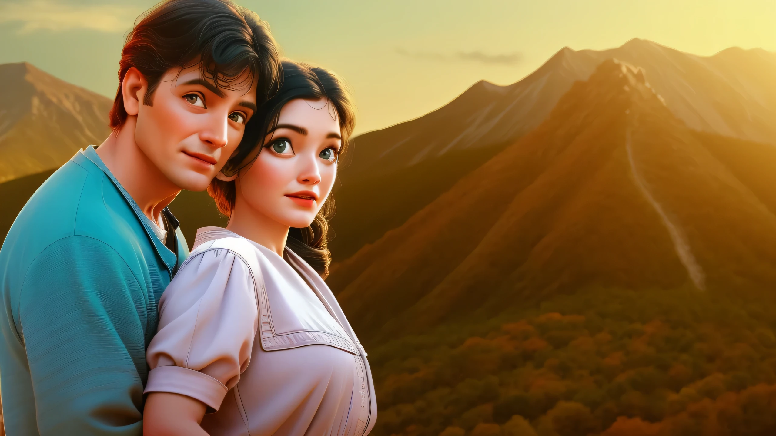 there is a man and woman standing together in front of a mountain, movie promotional image, still from movie, still from the movie, movie stills, movie stills photography, mixed art, movie film still, still shot from movie, digitally remastered, promotional movie still, film promotional still, still from a movie,