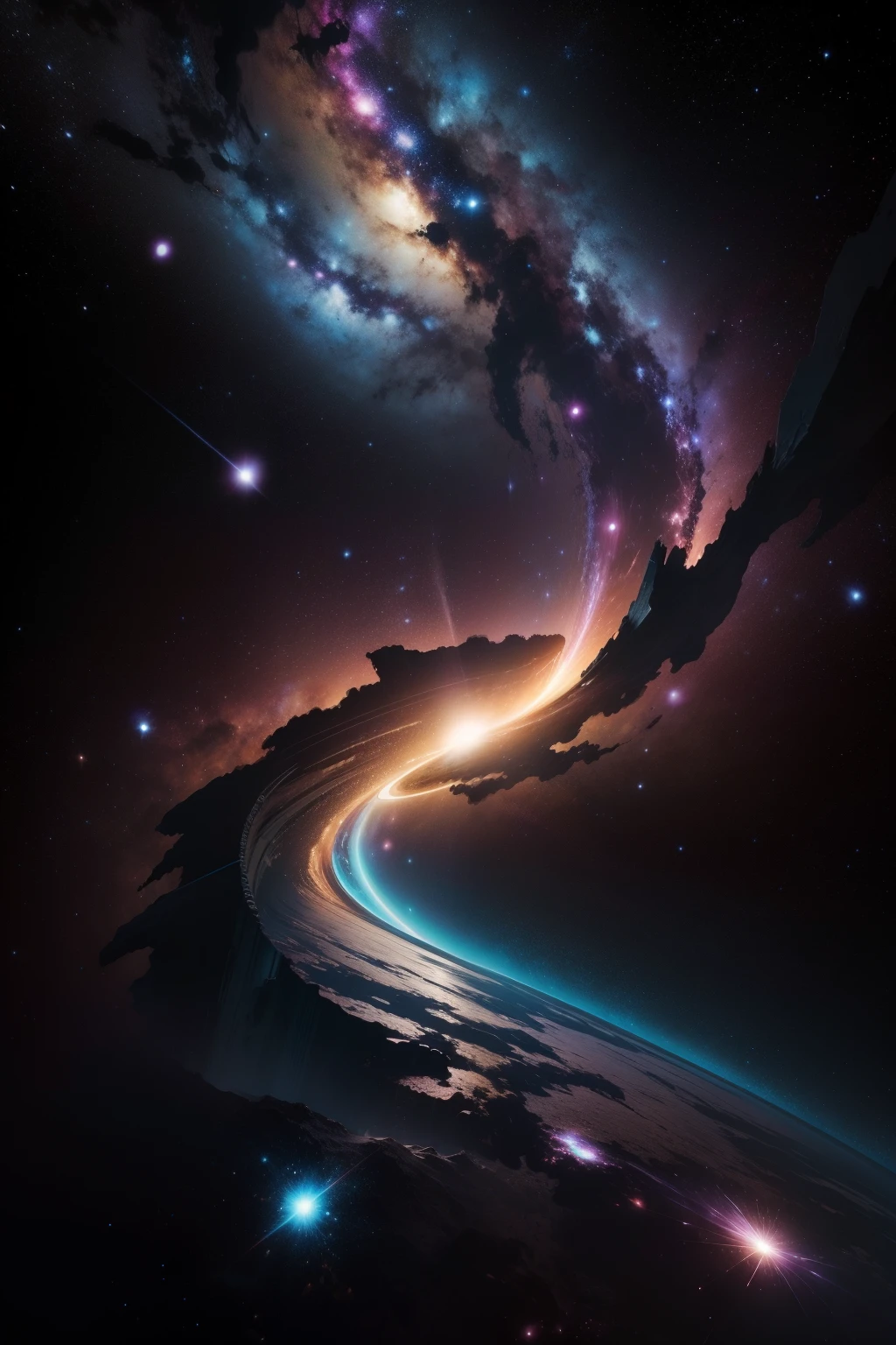 Spank, synthwave, Ink splatters, (papel de parede 8K extremamente be familiar with), 星のカラフルな背景にMilky Way間星雲, ray tracing, Complex, high detail, dramatic, A masterpiece of the highest quality, realistic, be familiar with, 8K, HDR, Backlight, bloom, Light brightness, chromatic aberration, sharp focus, dark edge para colocar texto,ピンクのMilky Way, performer, Colorful universe, dark edge, 画像の右下にあるMilky Way, Close-up of a spiral object with bright light, Milky Way simulation, background of the Milky Way, Milky Way, Milky Way inside, subterranean sprawling Milky Way, The vast universe, swirling water cosmos, Milky Way space sci - fi, on a Milky Way looking background, view of the spiral Milky Way, background Milky Way, subterranean sprawling Milky Way, infinite universe in the background