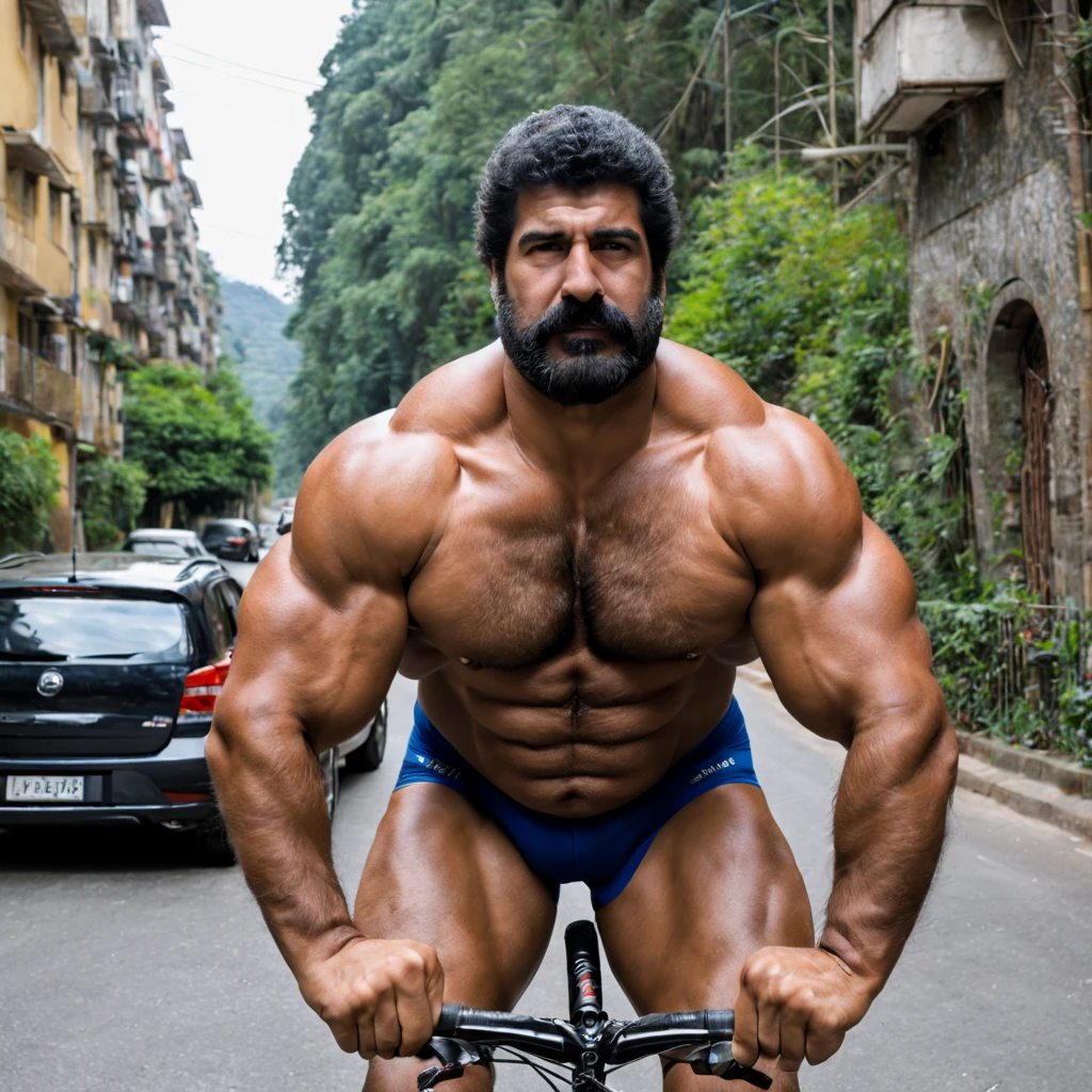  retrato, de un caliente, sexy, enorme, peludo, hirsuto,  oso musculoso, maduro, gordo, Ciclista vistiendo un maillot ajustado y casco, extremely enorme groin, de espaldas al espectador, (((very enorme muscles)))