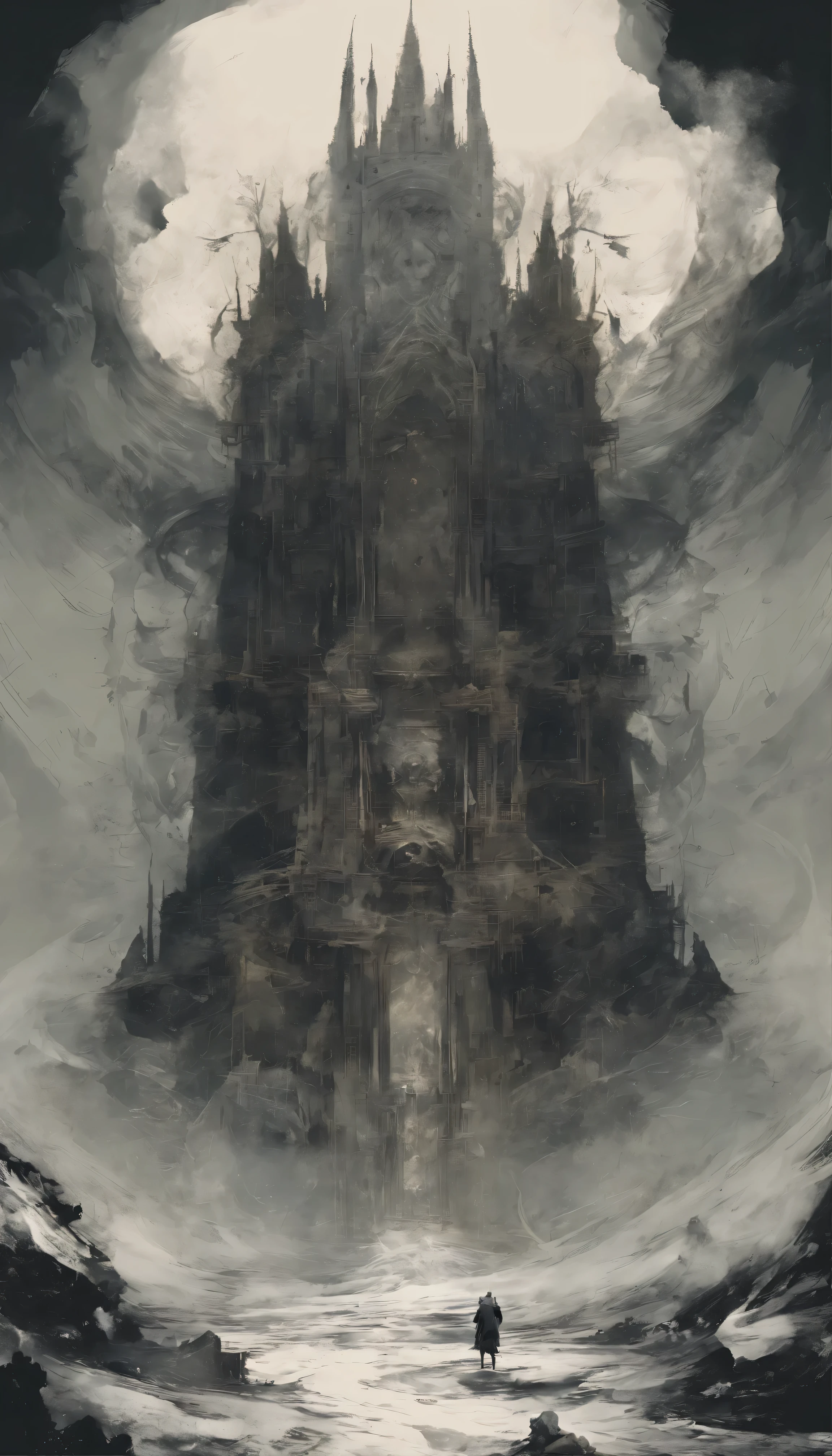 Silent halls, Abyss of madness, Relentlessly advancing, Maschine, echoes

with shape brush mark on white canvas illustration described in the glitch style of Vassily Kandinsky and Jeremy Mann, HQ, 4K , complex background, fantasy creepy, nightmare, dark luminescent scary, Alyssa Monks, Brian Froud, Arthur Rackham hyperdetailed, oasis, ouroboros  dark art by by Jean Baptiste Monge, Alberto Seveso, Jeremy Mann;

