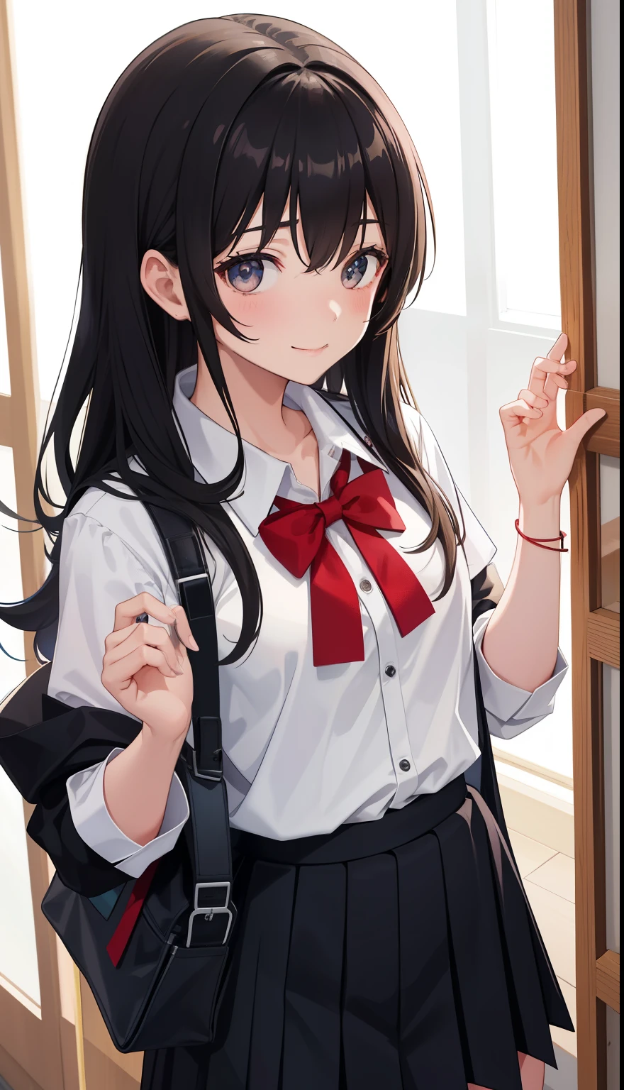 1girl in、AS-Adult、A smile、（Tsundere）、The shirt、skirt by the、（small tits）Chilarism、Japan High School Student Uniform、serafuku、summer clothing、（Sheer Bra）、Upper body portrait、