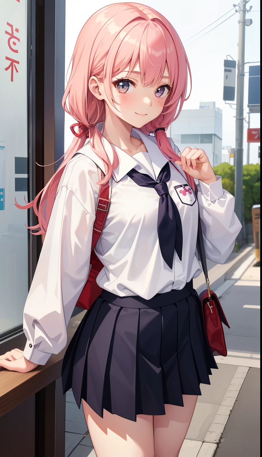 1girl in、AS-Adult、A smile、(Tsundere)、The shirt、skirt by the、(small tits)Chilarism、Japan High School Student Uniform、serafuku、summer clothing、(Sheer Bra)、Upper body portrait、