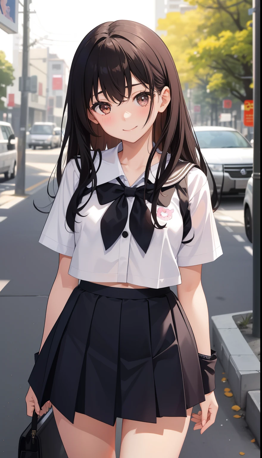 1girl in、AS-Adult、A smile、(Tsundere)、The shirt、skirt by the、(small tits)Chilarism、Japan High School Student Uniform、serafuku、summer clothing、(Sheer Bra)、Upper body portrait、