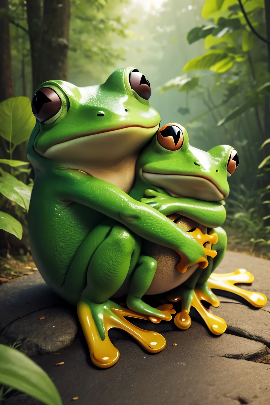 create a cartoon frog hugging the earth