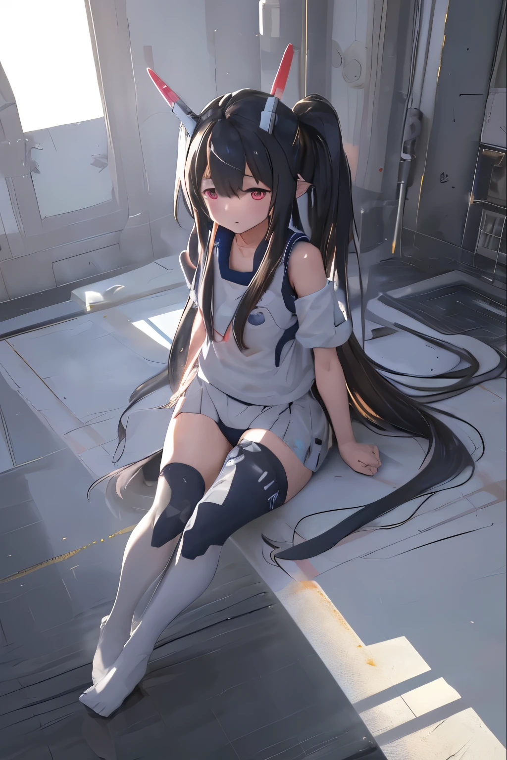 (highest quality)), ((masterpiece)), (very detailed: 1.3), 3D, {(ung girl)}, (wear navy buruma and white gym uniform with colored hem under armor:1.2), (black hair:1.5), wears a futuristic Gundam mecha,(heavy armored Gundam), with headgear, with v-fin , armored shoulders,armored under arms, armored under legs, short sleeve, attached 2 huge weapons on back, legs mounted missile pods, multilayer textureperfect proportions, octane rendering, duotone lighting, Low ISO, wide aperture, White balance, Rule of thirds, ultra HD16k, HDR (High Dynamic Range), Ray Tracing, NVIDIA RTX, Super Resolution, Subsurface Scattering, PBR Texturing, Post Processing, Anisotropic Filtering, Depth of Field, Maximum Clarity and Clarity, High efficiency subpixel, subpixel convolution, particles of light, light scattered, Tyndall effect, full body:1.5, battle pose, cute, (cute:1.2), (long hair:1.3),太い眉毛, 薄い色の虹彩, 大きくて輝いている黒い瞳, 長いまつげ, 小さく薄い色の自然な唇, (Average face of Japanese idols), (日本人特有の童顔:1.3), (baby face), 広いおでこ:1.2, ふっくらした頬, 小さな顎, in the hangar,looking at viewer,Focus on the eyes
