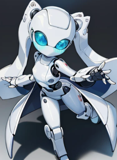 best quality, (masterpiece:1.2, highest quality), (very detailed:1.3),perfect anatomy, Drossel, 1 girl, solo，alone, No mouth, twin tails, blush, small breasts,robot,robot 関節, two mechanical eyes,white skin, blue eyes,winding, (scene: posing like a fighter, ),Are standing, spread your legs,white skin, blue eyes,posed for photo，high angle，(((Full body Esbian)))，Asahi,sunlight,Attaching a cloak,Flipping cloak,Creates a cohesive and visually stunning whole,