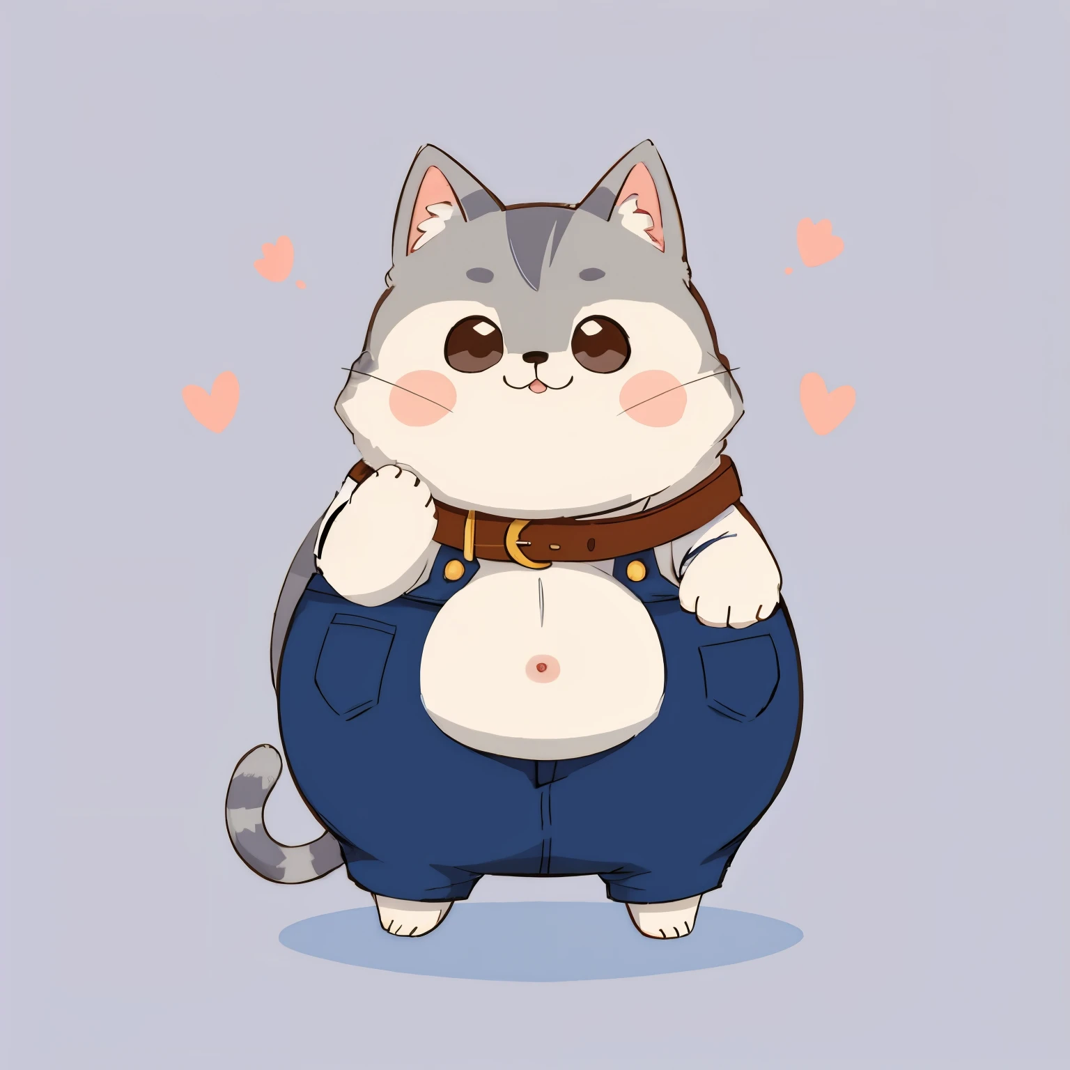 There is a cartoon cat,There is a collar around the neck, fat cat, Fat chibi gray cat, Anthropomorphic Shiba Inu, kawaii cat, Jonker cat, cat's whole body, Fat belly, fat cat superhero, Illustration of a cat, Anthropomorphic female cat, One cute cat, anthropomorphic cat, cat furry