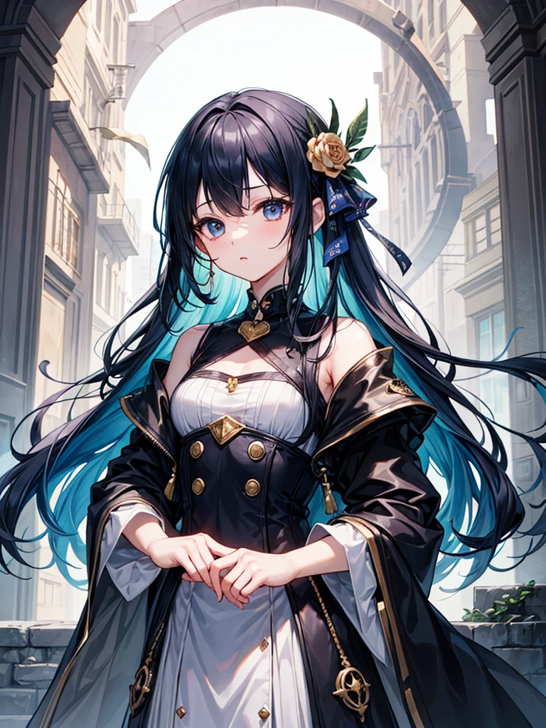 (((masterpiece、Highest image quality、highest quality、highly detailed unity 8kwallpaper)))、((Illustration of one girl、upper body))、(((beautiful girl)))、(librarian)、blue hair、(stocky build, thickset physique:1.3, broad shoulders, solid chest)、(((flat chest)))、librarian服