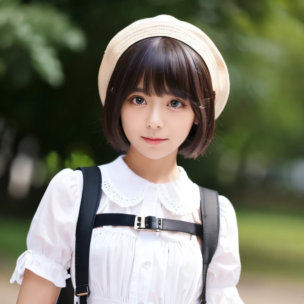 Loli bob Black suspenders white blouse