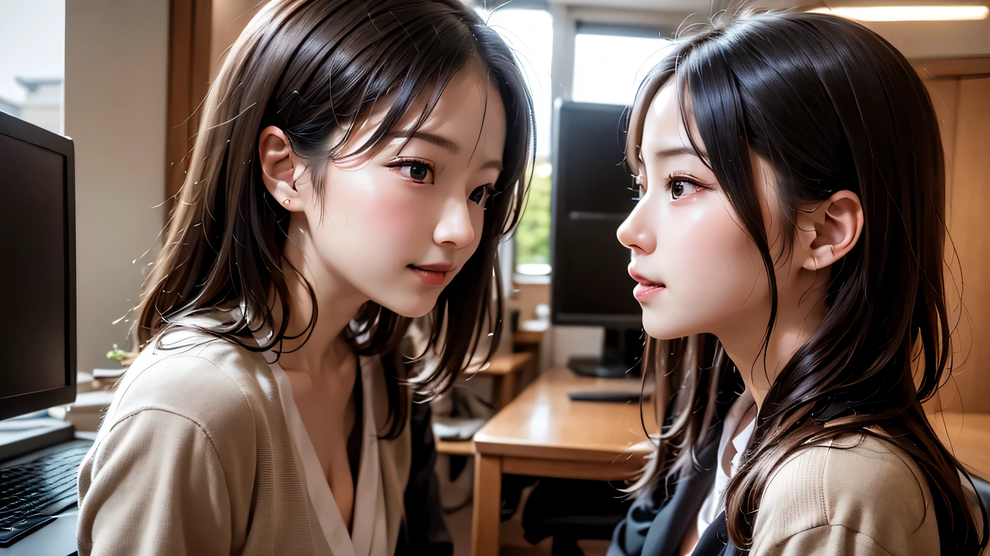 Two women pose for a photo together, A photo inspired by Wang Duo, Instagram, Ruan Jia and Zhong Fenghua, Nguyen Jia and Mandy Jurgens, Avatar avatar avatar, Cheng Yanjun, Wu Xisen, Profile picture, Portait photo avatar, Nara Michikazu Takano, anime --auto --s2