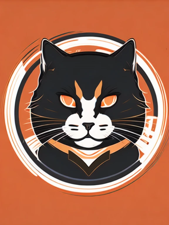 Outline of cat head，Circled with eastern border and japanese karate symbol, T-shirt design, Rozmin trip, vector art, flat