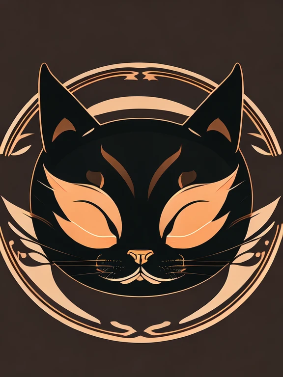 (best quality,4k,highres),detailed cat head silhouette,detailed cat ears,detailed cat eyes,curved east border,detailed Japanese martial arts symbol,circular design,unique T-shirt design,Lotus Journey,vector art,flat style,subtle color palette,soft lighting.