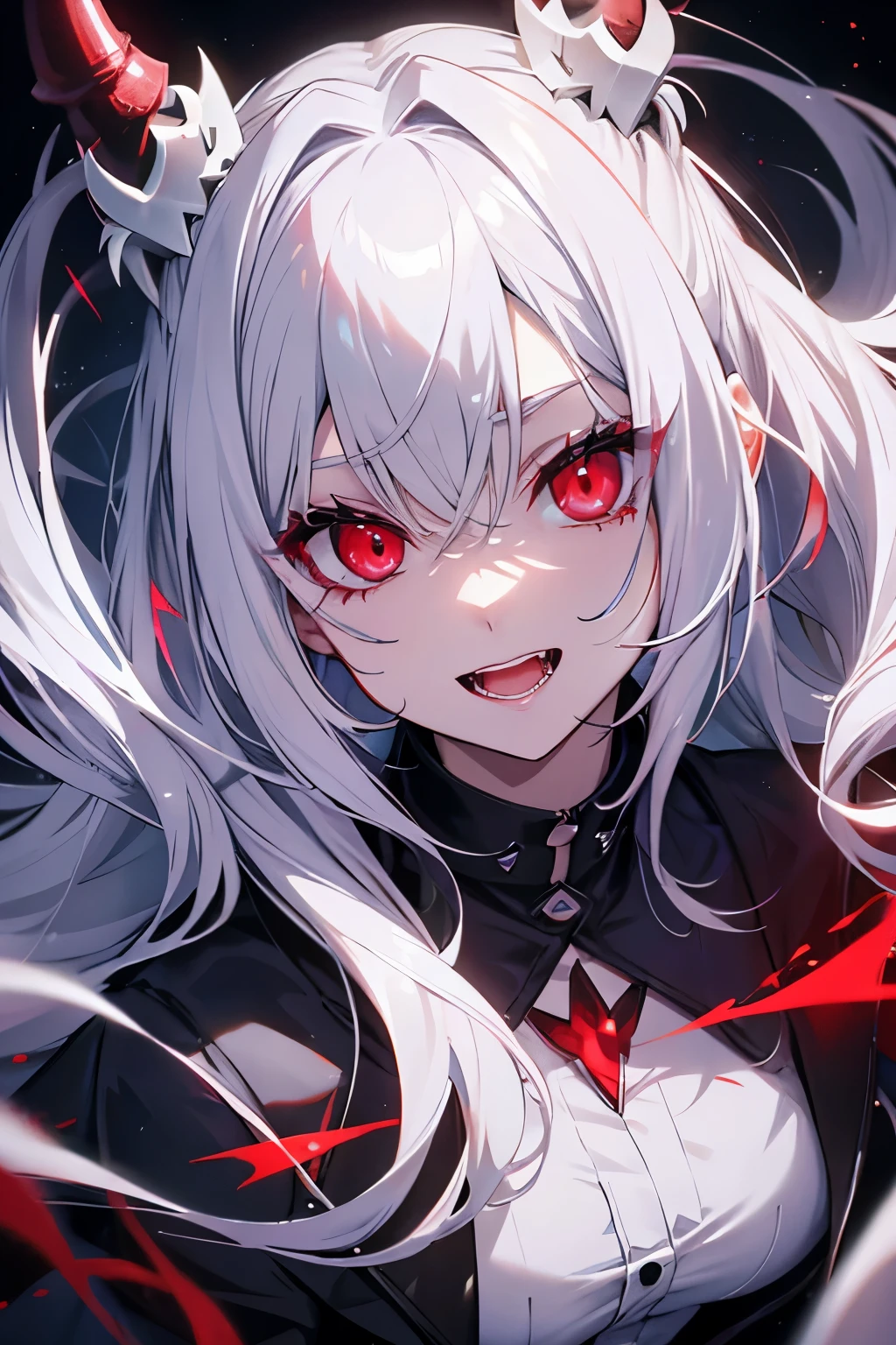 demon silver hair red eyes pointed teeth