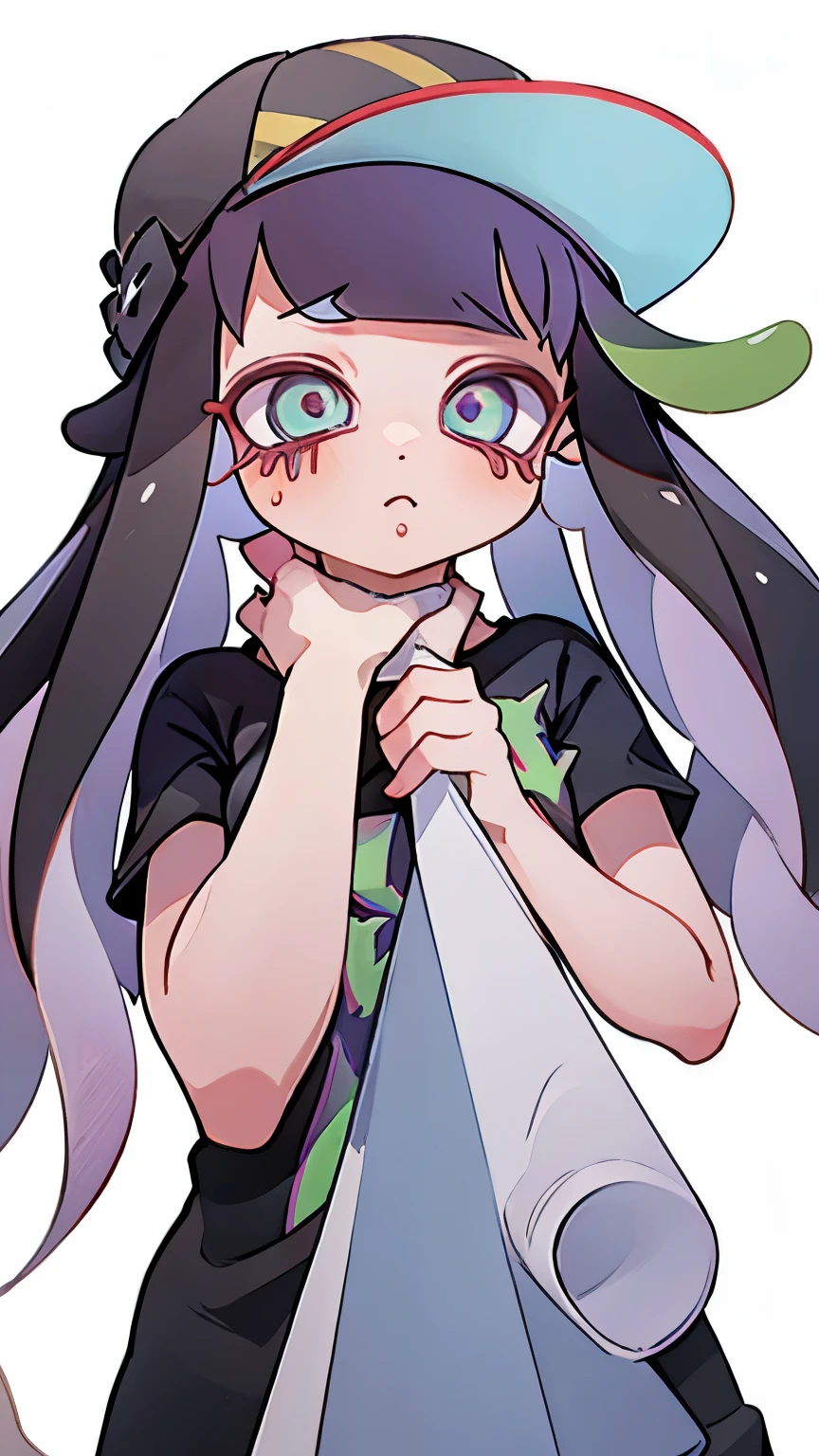 nsfw,inkling hair,black t-shirt.hat,pov_strangling