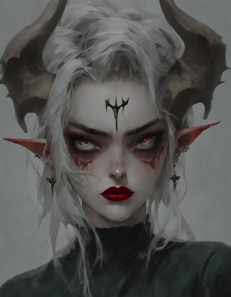 1 elf girl, petite body, dark skin tone, small chest, (Biggest nose, big lips;1.2), portrait, black eyes, Cell background, best quality, quality at best, skinny, closeup, chained up, (Blood all over her body:1.4), beat up, sad, sobbing