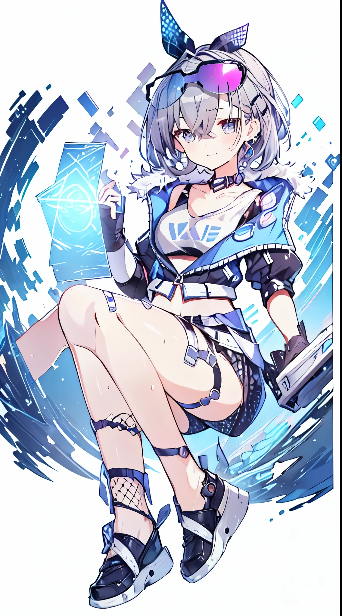 masutepiece, Best Quality,Illustration, Wallpaper, Ultra Detail, absurderes, 1girl in, Solo, (Medium short hair、short braided hair), Beautiful detailed eyes, rainfall、water dripping、wetting hair , Wet clothes, (Street:1.3), Cloudy sky、Laughing、kirakira, full body
