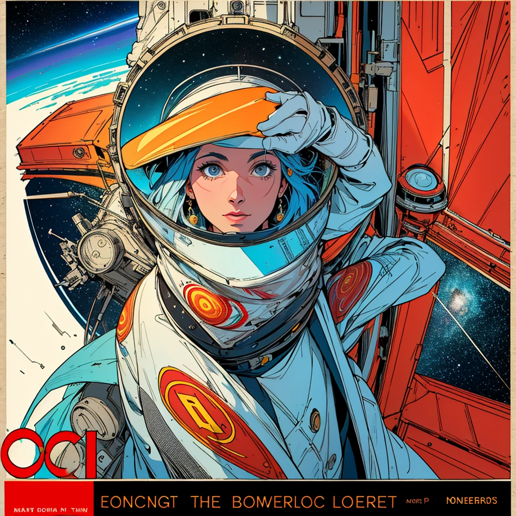 (((32k))),(((highest quality))),(universe),(Perfect One Woman),60's,70's,80&#39;s,((古い映画のposter)),retro,vintage,bauhaus,abstract,(スペーススリラー映画poster),Futuristic,shape,OK,cosmos,galaxy,satellite,mechanical,Geometric pattern,meteor,meteorite,planet,poster＿white frame,