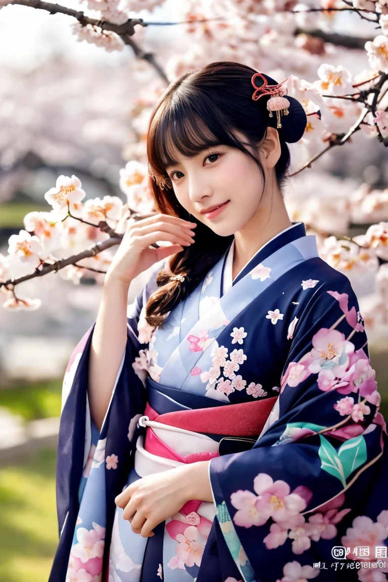 (8K、Raw photo、highest quality、masterpiece:1.2)、super detailed、Super high resolution、(realistic、photo realistic:1.37)、Portrait、High detail RAW color photography、professional photos、very delicate and beautiful、very detailed、 8k wallpaper、grow、finely、huge file size、official art、very detailed CG Unity 8K 壁紙、very detailed美少女、very detailed顔、extremely detailed eye、very detailed肌、very fine fingers、very detailed鼻、very detailed口、perfect anatomy、very detailed背景、very detailed服装、1 girl、(18-year-old:1.2)、10th generation、cute女の子、famous japanese idol、cute、(small breasts:1.2)、realistic body、petite、pure white skin、shiny skin、slender body、good style、black haired、hair tied up、(bangs:1.2)、laughter、cute、young、cute faces、lifelike face、Beautiful eyes、ordering sauce、(cherry blossom pattern kimono:1.4)、intricate embroidery、earrings、(Cherry Blossom Hair Ornament:1.2)、eye、cowboy shot、frontage、standing athletic pose、contrapo、outside the house、(night:1.4)、Japanese style、cherry blossom in full bloom、dynamic lighting、