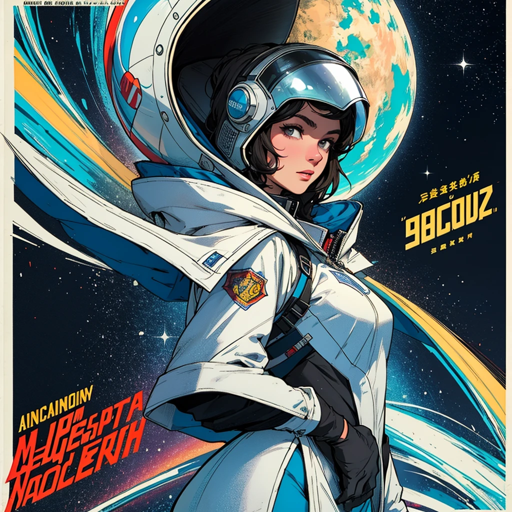 (((32k))),(((highest quality))),(universe),(Perfect One Woman),60's,70's,80's,((古い映画のposter)),retro,vintage,bauhaus,abstract,(スペーススリラー映画poster),Futuristic,shape,OK,cosmos,galaxy,satellite,mechanical,Geometric pattern,meteor,meteorite,planet,poster_white frame,