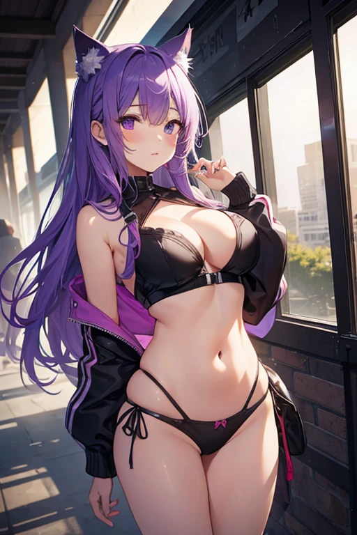 1girl, hot, purple hair, catgirl, sexy ,NSFW, high res, ultrasharp, 8K, masterpiece, looking at viewer