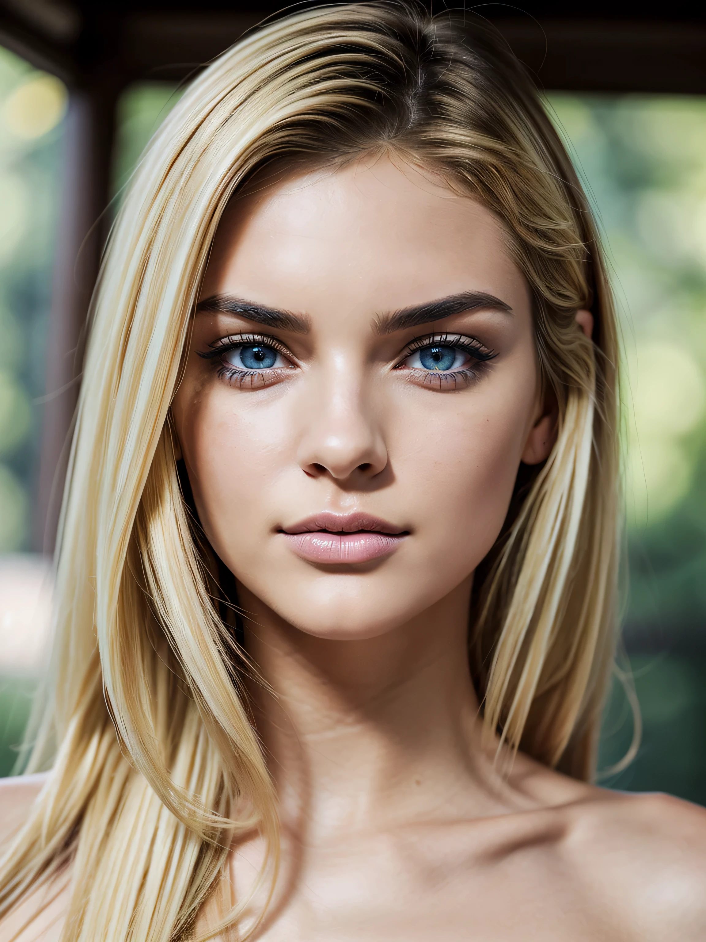 (1Woman), Masterpiece,Realistic,Very realistic, best quality, young_girl attractive_cute_young_girl, clean_skin, round_face (short_face:1.5 round_face:1.5), long_hair straight_hair (blonde_hair:1.5), short_forehead, small_eyebrows attractive_eyebrows arched_eyebrows, eyes_inspired_by_kendall_jenner large_eyes:1.5 upturned_eyes:1.3 (blue_eyes:1.2), (small_nose straight_nose:1.5) small_nostrils small_nosetip pointed_nose_tip small_nose_bridge, round_cheeks cheek_dimples:1.3, feminine_lips attractive_lips, arched_jaw beautiful_jaw feminine_jaw, small_chin arched_chin, slender_body short_body, wearing a white_strapless_dress, (waist:1.5, body_looking_at_viewer:1, looking_at_viewer:1), wistful_smile