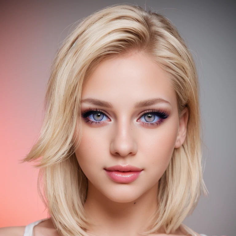 beautiful detailed eyes,beautiful detailed lips,extremely detailed eyes and face,longeyelashes,soft portrait shot 8k,gorgeous young model,beautiful blonde girl,attractive features,wearing white top,professional photography,vivid colors,studio lighting,bokeh