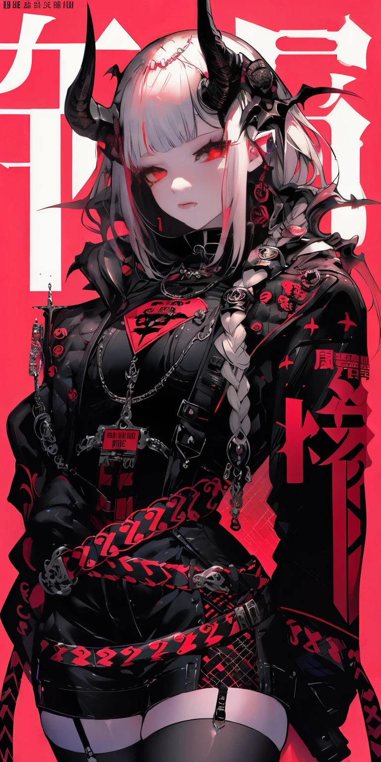 Anime girl with horns and red background, guweiz, neo-gothic, Comic cover style, neo-gothicic, e-girl, e-girl, author：Yang Jie, guweiz on pixiv artstation, guweiz on artstation pixiv, guweiz style artwork, Digital Cyberpunk Anime Art, Ultra goth