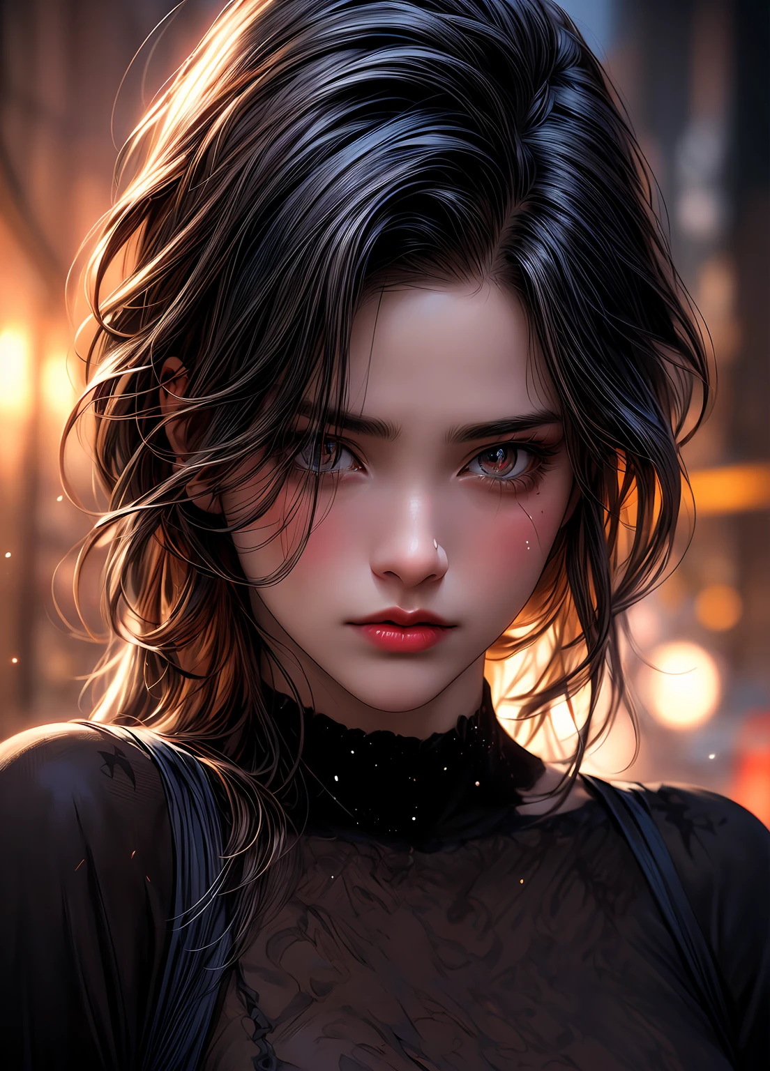 (best quality,ultra-detailed),(realistic:1.37),highres,HDR,UHD,studio lighting,extreme detail description,professional,vivid colors,portraits,bokeh,painting,emotion:strong,surrealism,close-up,eyelashes:long,thick,color:pupil-blue,color:tears-red)