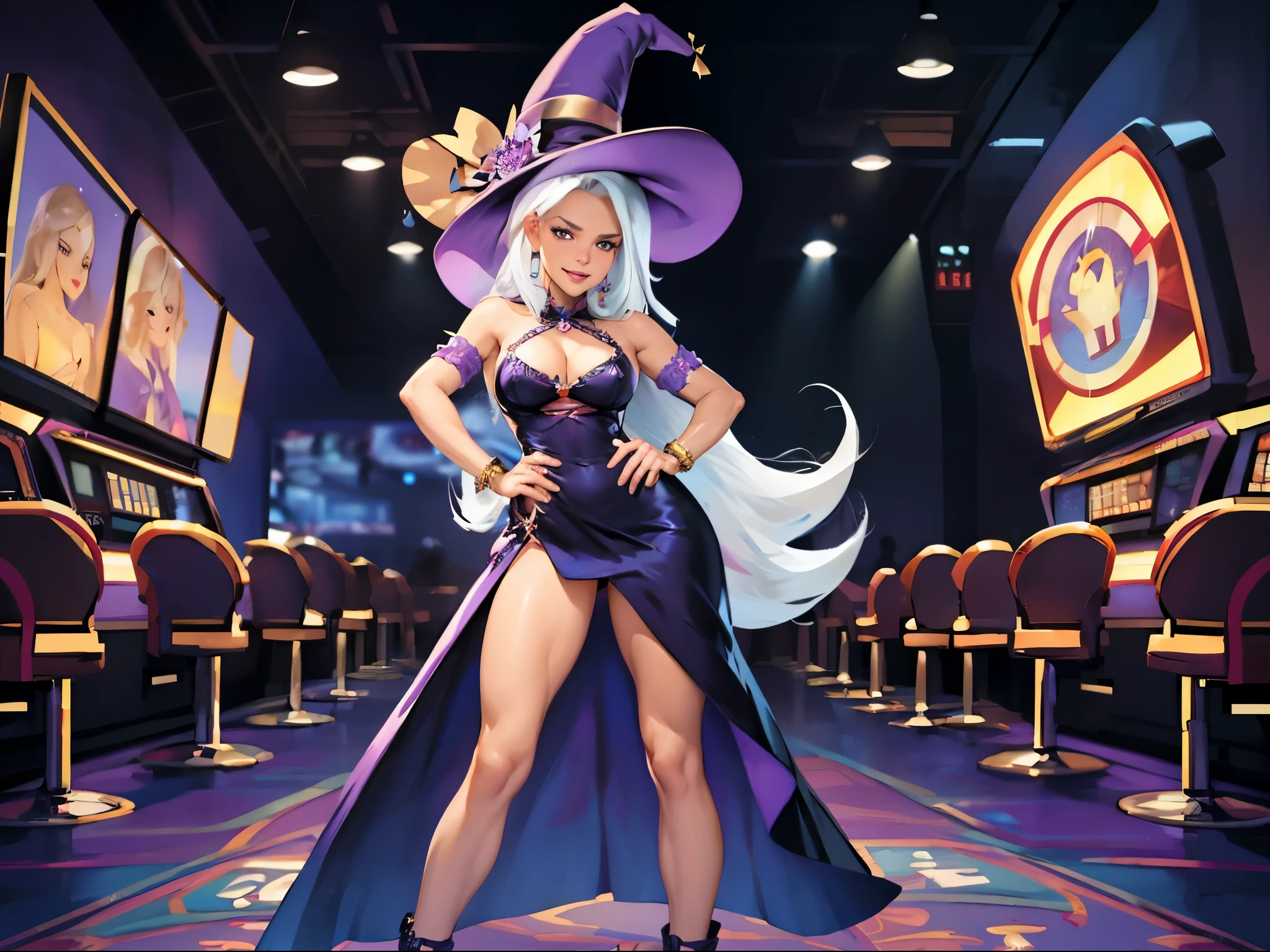 trixie from my little pony ,trixie as a girl , female body , Slender body , las vegas , inside casino, casino in background ,wear blue witch hat , wear cape , wear witch dress, stands , her hand pointing to viewer , wicked smile , posing , very long hair , erotic ,full body is visible , spread arms , sexy face ,angry face , breasts are visible , wide angles , sexy pose , sexy face, bracelets , big breasts , lush breasts , Bulky Breasts , voluminous breasts ,look at to viewer , eye contact, high quality , detailed , wallpaper , realistic , wide camera angle