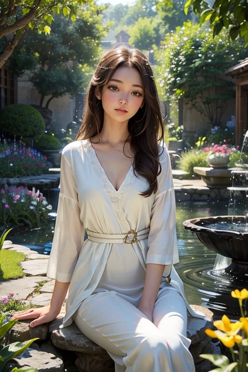 A girl sitting in a cross-legged position on a chair, with her legs crossed and hands resting on her lap. The scene takes place in a vibrant and lively garden, with colorful flowers and lush greenery surrounding her. The girl has beautiful detailed eyes and lips, with long and fluttering eyelashes that accentuate her expressive face. She exudes a sense of serenity and peace as she engages in a séance, with focus and concentration. The medium used to depict this artwork is a realistic and photorealistic style, with ultra-detailed and high-resolution rendering. The colors are vivid and vibrant, with a warm and inviting color palette that enhances the overall atmosphere. The lighting is soft and gentle, casting a natural glow on the girl and the surrounding garden. The artwork captures a moment of tranquility and inner reflection, inviting the viewer to be immersed in the beauty and serenity of Lifeland.