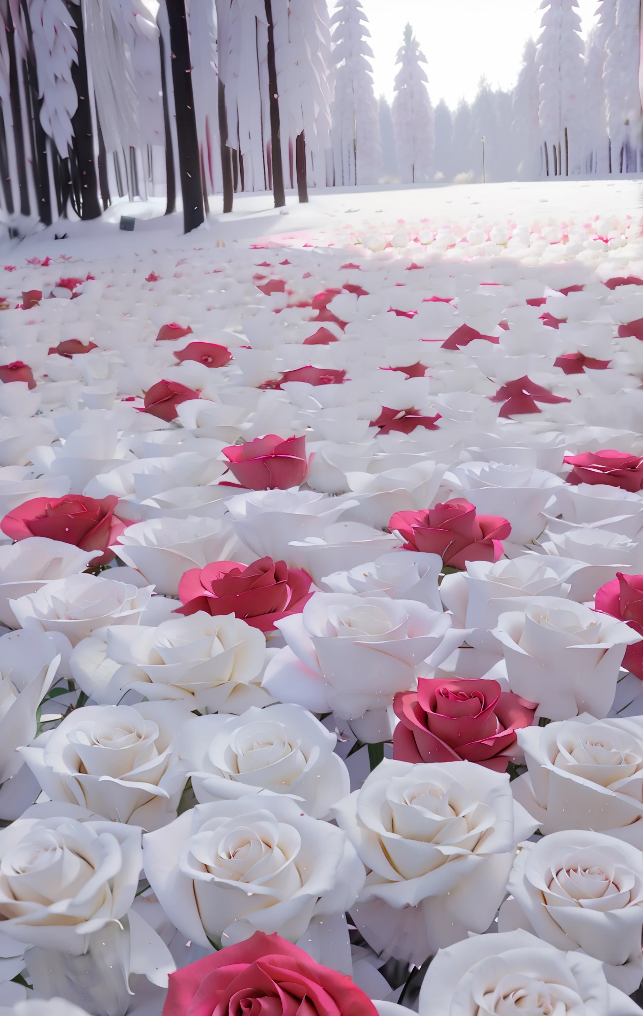 there are many white and pink roses on the ground, white and red roses, blonde, decorative roses, white and pink, roses, laying on roses, white and pink cloth, 4 8 0 p, 480p, roses background, large individual rose petals, roses background, different sizes, exploding roses, soft, many origami roses, roses