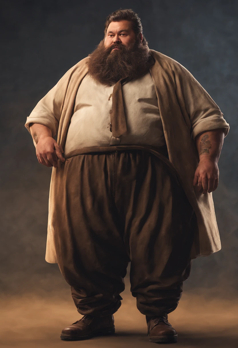 tall的男性fat man, big beard, Full of beard，messy long hair，Long fluffy hair，beer belly，fat man，tall，Coarse cloth clothes，Roll up your sleeves， 8k super realistic