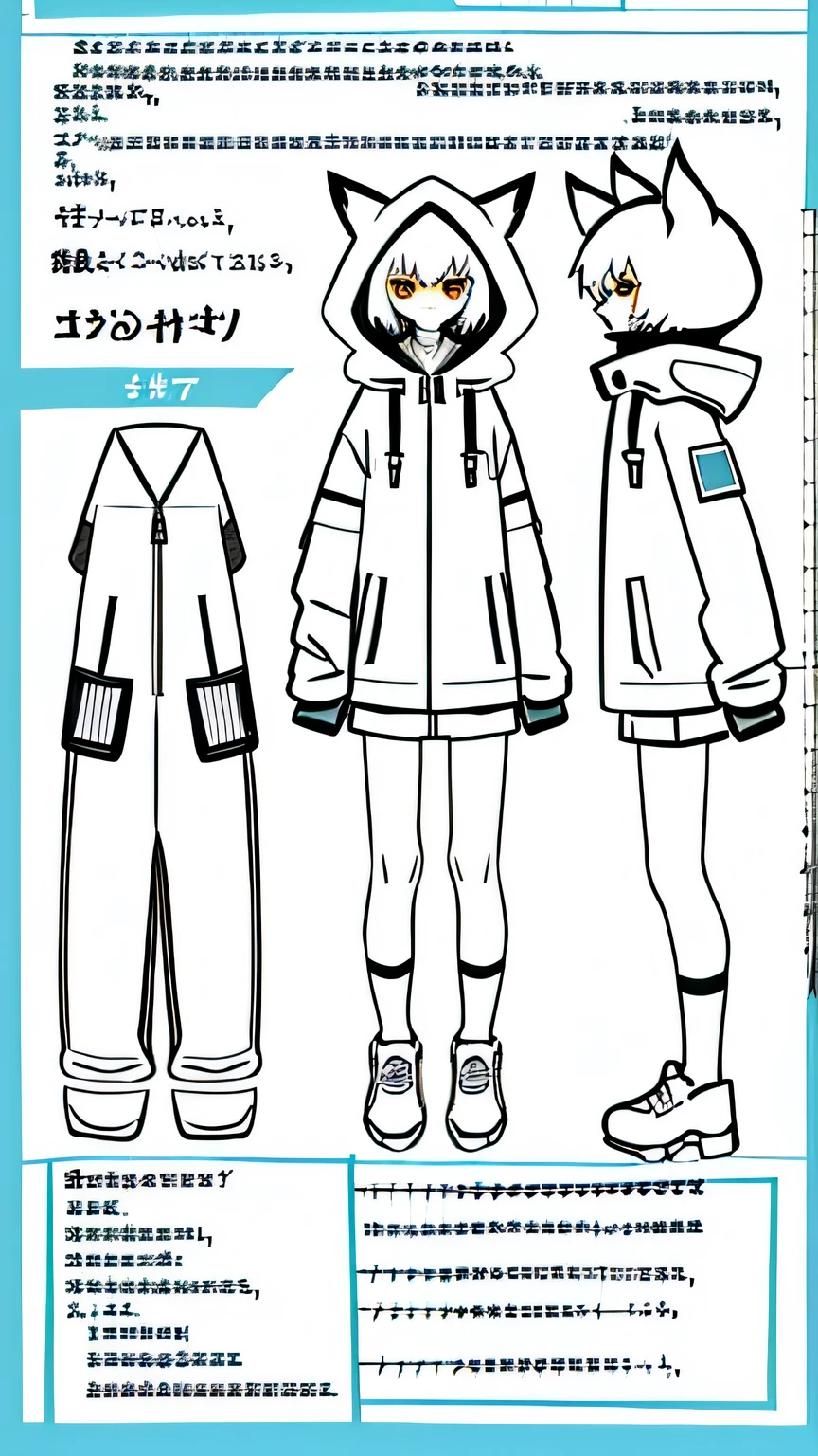 whole body,(infographic:1.2), 10 years old boy, shorts, long sleeve hooded jacket with ears, bored expression, fluffy short hair, burning bright eyes , Patent drawings, Physical Measurements, (the whole clothing configuration:1.15), (One), standing, connected background, (Character Sheet:1.2), (masterpiece), ((Best quality)), (ultra detailed), detailed information, flat colors, Colorful, (1other:1.1), Tachi-e,