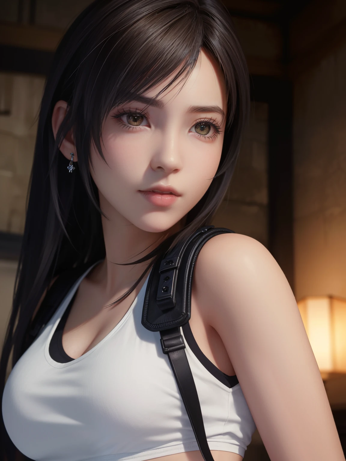 (Top Quality, Masterpiece: 1.1), (Realistic: 1.3), BREAK (((FF7,Tifa_lockhart))),(tifa_lockhart and monsters)(A dark, barely lit torture chamber:1.3),(face focus:1.1,face close up:1.1) BREAK (((FF7,Tifa_lockhart))),(Light Brown Hair, Large breasts: 1.2),(Tifa_lockhart uniform:1.3, suspenders, low rise, mini skirt, tank top),clothed:1.2, BREAK (((FF7,Tifa_lockhart))),(crowd of monster:1.3),(many monsters:1.2), wet hair, about 18 years old,sensual, looking away:1.2, monsters attaking,Tifa_lockhart faghting