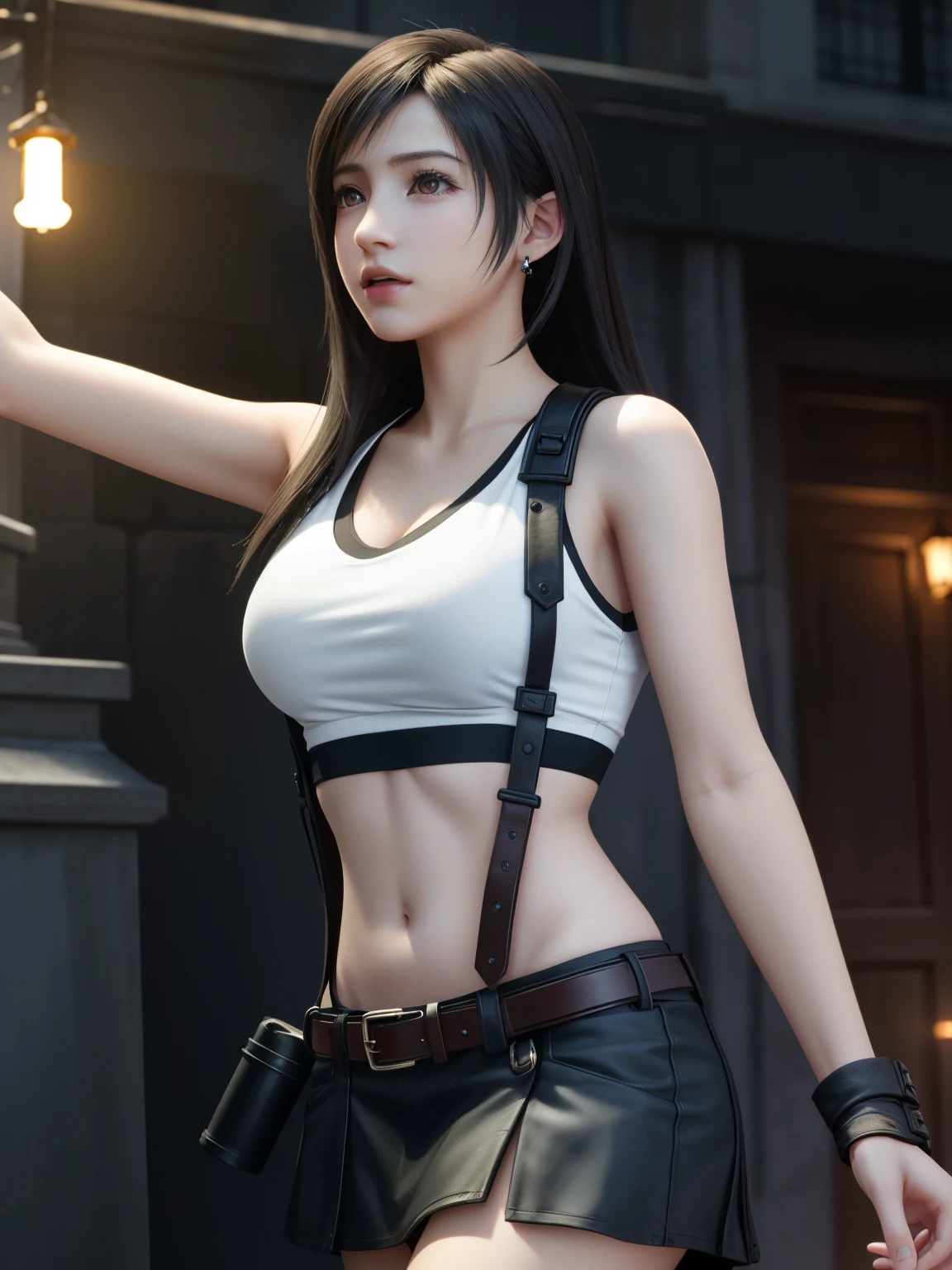 (Top Quality, Masterpiece: 1.1), (Realistic: 1.3), BREAK (((FF7,Tifa_lockhart))),(tifa_lockhart and monsters)(A dark, barely lit torture chamber:1.3),(face focus:1.1) BREAK (((FF7,Tifa_lockhart))),(Light Brown Hair, Large breasts: 1.2),(Tifa_lockhart uniform:1.3, suspenders, low rise, mini skirt, tank top),clothed:1.2, BREAK (((FF7,Tifa_lockhart))),(crowd of monster:1.3),(many monsters:1.2), wet hair, about 18 years old,sensual, looking away:1.2, monsters attaking,Tifa_lockhart faghting