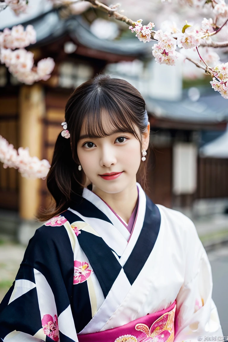(8K、RAW photo、highest quality、masterpiece:1.2)、Super detailed、ultra high resolution、(realistic、photo realistic:1.37)、portrait、High-definition RAW color photos、professional photos、very delicate and beautiful、very detailed、 8k wallpaper、growing up、finely、huge file size、official art、very detailed CG Unity 8K 壁紙、very detailed美少女、very detailed顔、extremely detailed eye、very detailed肌、very thin fingers、very detailed鼻、very detailed口、perfect anatomy、very detailed背景、very detailed服装、1 girl、(18-year-old:1.2)、10代eye、cute女の子、famous japanese idol、cute、(small breasts:1.2)、realistic body、small、pure white skin、shiny skin、slender body、good style、black haired、tied hair、(bangs:1.2)、laughter、cute、young、cute faces、lifelike face、Beautiful eyes、ordering sauce、(Cherry blossom pattern kimono:1.4)、intricate embroidery、earrings、(Cherry Blossom Hair Ornament:1.2)、eye、cowboy shot、frontage、standing athletic pose、contrapo、outside the house、(night:1.4)、Japanese style、Cherry blossoms in full bloom in the background、(falling petals:1.4) 、(Petals reflect light:1.3)、dynamic lighting、