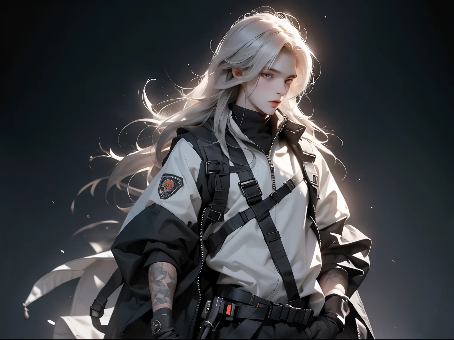1boy, pale skin, cute, enface, masterpiece, the division clothes and outfit, StableDifussion, long hair
