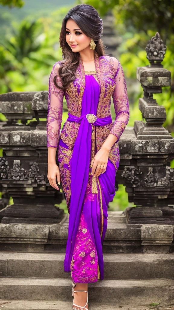 (High quality, 16K, HDR), a beautiful woman with a slender figure, (dark brown layered hairstyle), wearing a pendant, ((kebaya_bali)) outdoors, scenic beauty, lakes and mountains in distant background, details in face and skin texture beautifully rendered, details eyes, (best quality, high resolution, masterpiece: 1.3), a beautiful woman with a slim figure, (dark brown layered hairstyle),((kebaya_bali)), outdoors, background random, details in face and skin texture beautifully rendered, detail eyes, double eyelids, seductive laugh, feminine laugh,high-heels,blue eyes, seductive pose
